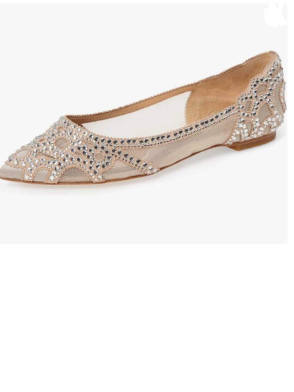 XYD Nude Pointed Toe Rhinestone Flats Mesh Slip-on Crystals Wedding Bride Shoes